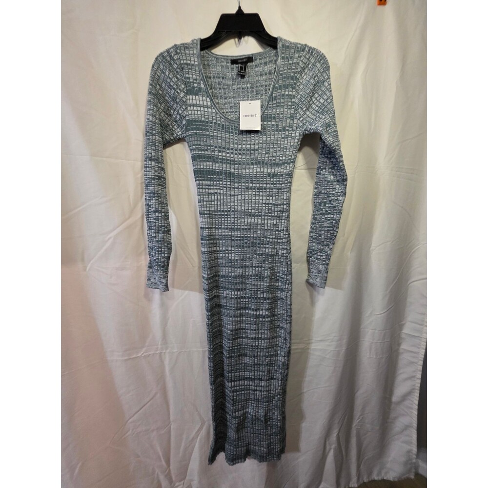Forever 21 Knit Dress CAL Long Ribbed Maxi Sweater Dress S Green Cream
